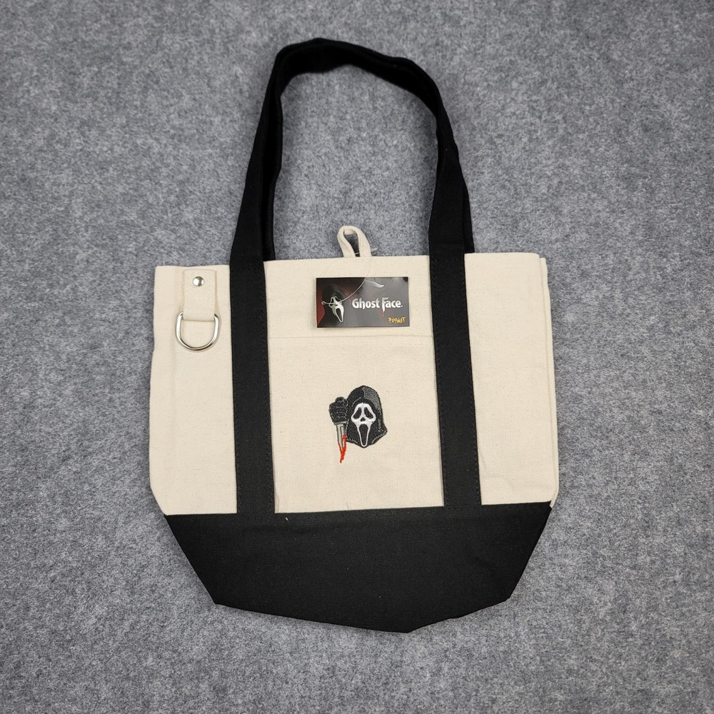 Spirit Halloween Ghost Face Mini Tote Bag Cream Black Embroidered Scream